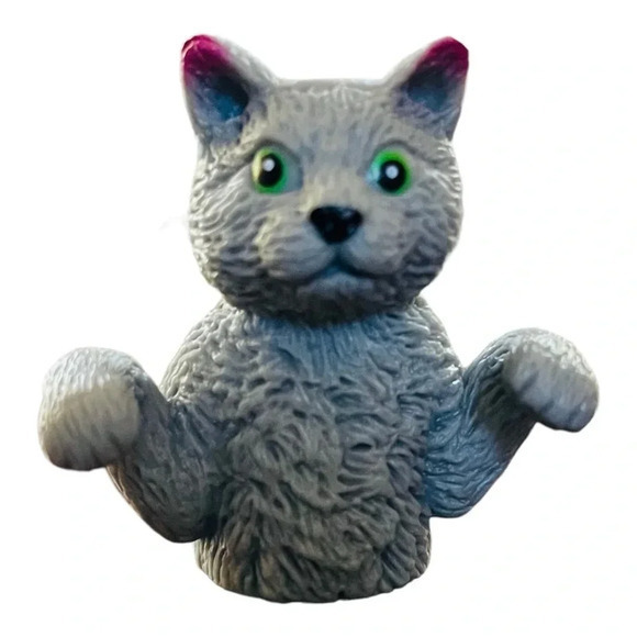 Finger Cats Finger Puppet Grey Cat Soft Vinyl‎ Kitty Puppet Show 2 inches - Picture 1 of 3